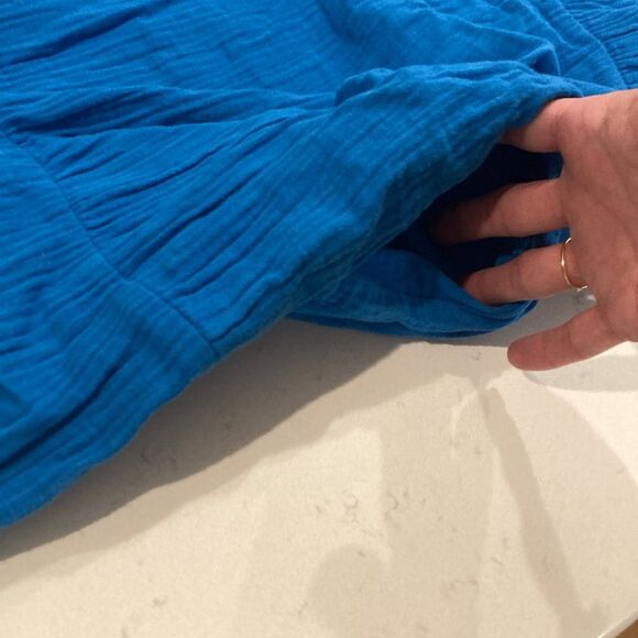 Boden 100% Cotton Gauze Blue Double Cloth Maxi Tiered Dress Size 22 Regular - Picture 13 of 13